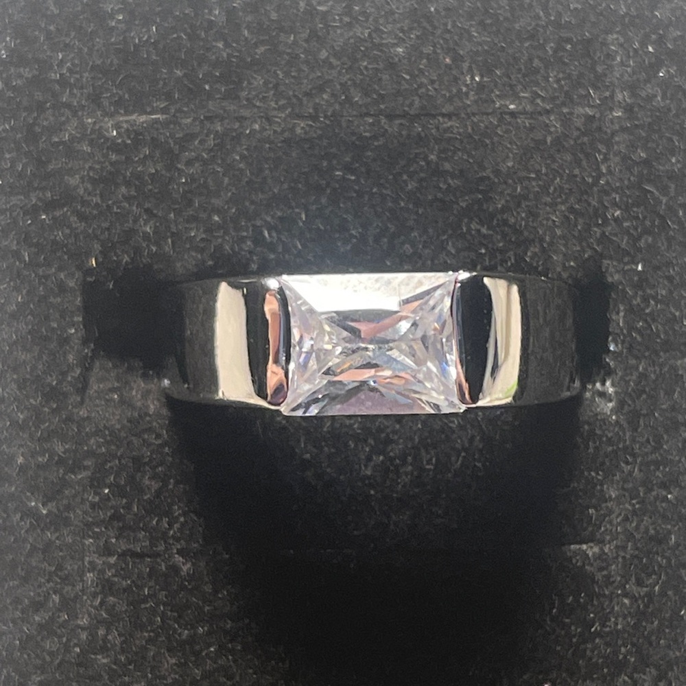 Silver Tone Clear Stone Band Ring